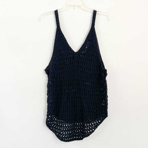 Free People Beach Dune Fauxchet Sweater Crochet Tank black M - Picture 2 of 7